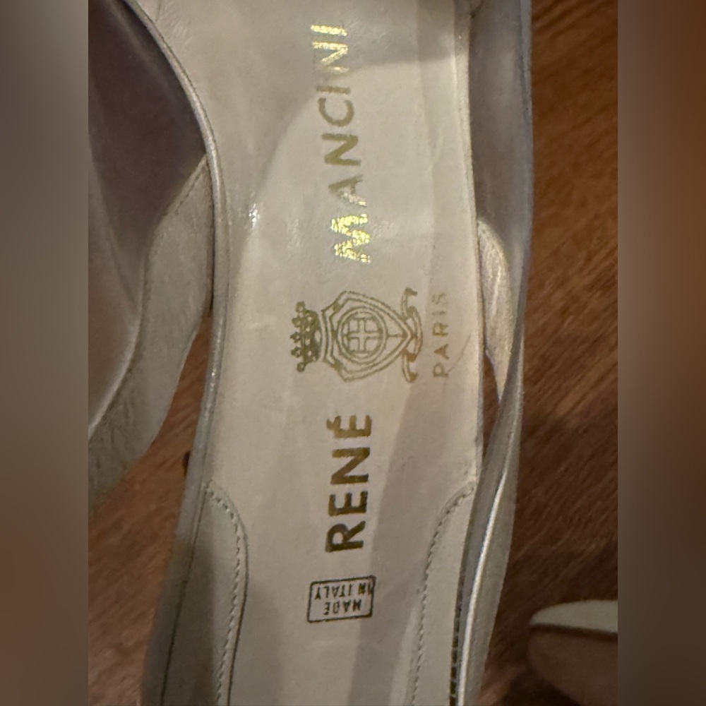 Vintage Luxury Italy Made Rene Mancini Cream Leather Slingback Heels sz 38 /US 7 - Picture 8 of 8